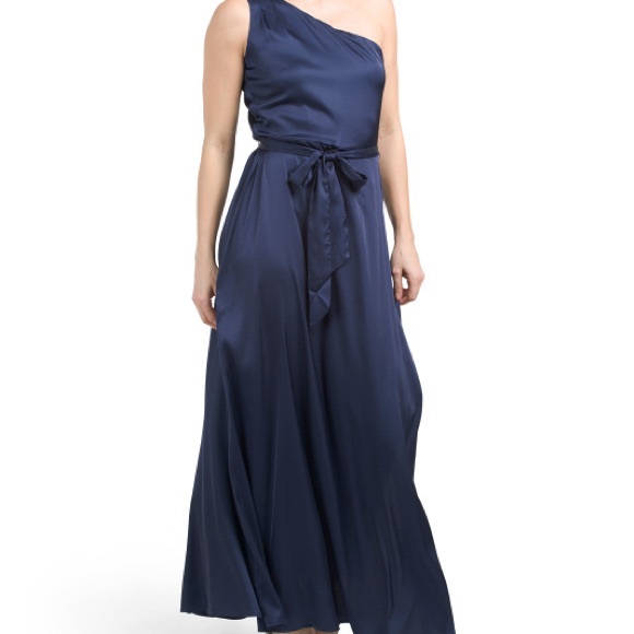 NWT Nicole Miller Orange One-Shoulder Floor Length Satin Dress with Tie - Picture 5 of 5